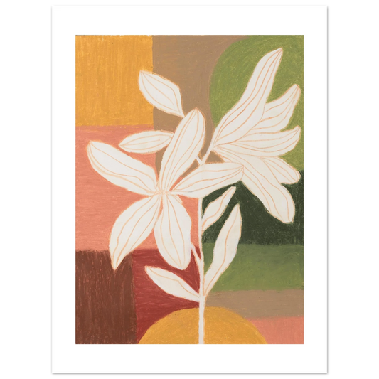 Flowers – weiße Blüte vor Pastell-Farbflächen, Ölpastell von Jordan