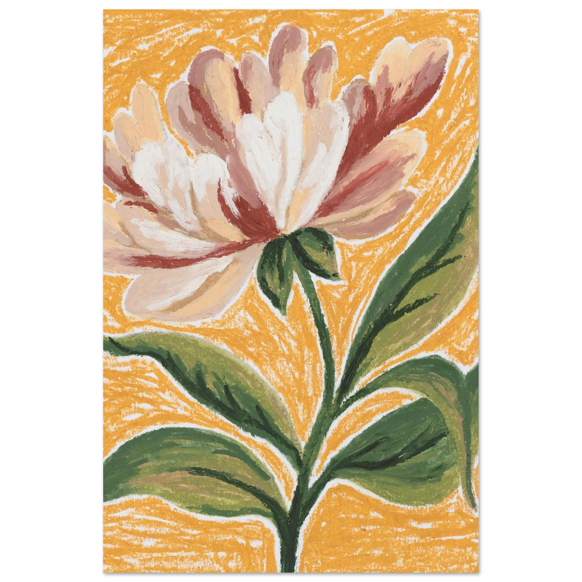 Warm Flower – Pfingstrose auf gelbem Grund, Ölpastell von Jordan