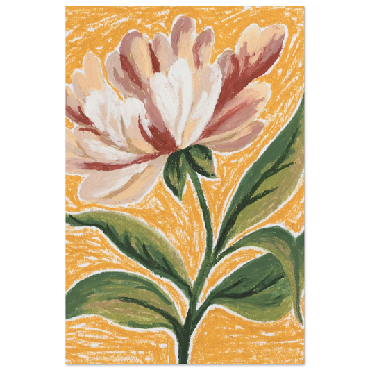 Warm Flower – Pfingstrose auf gelbem Grund, Ölpastell von Jordan